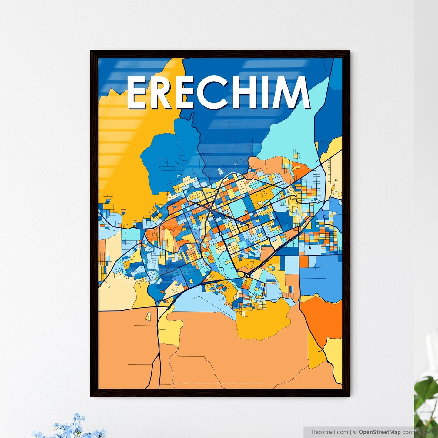 ERECHIM BRAZIL Vibrant Colorful Art Map Poster Blue Orange