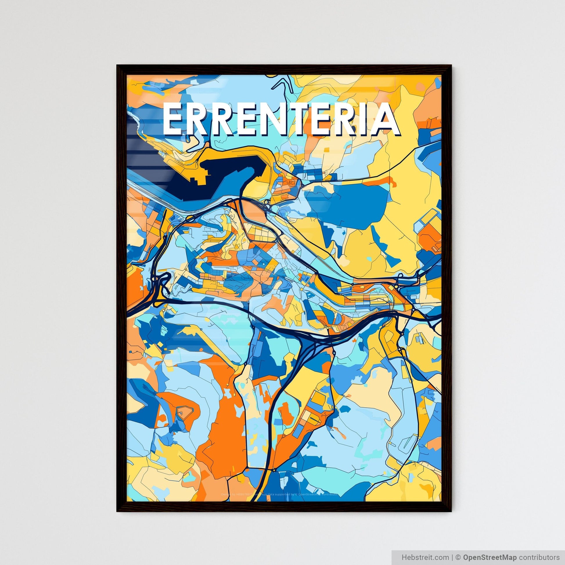 ERRENTERIA SPAIN Vibrant Colorful Art Map Poster Blue Orange