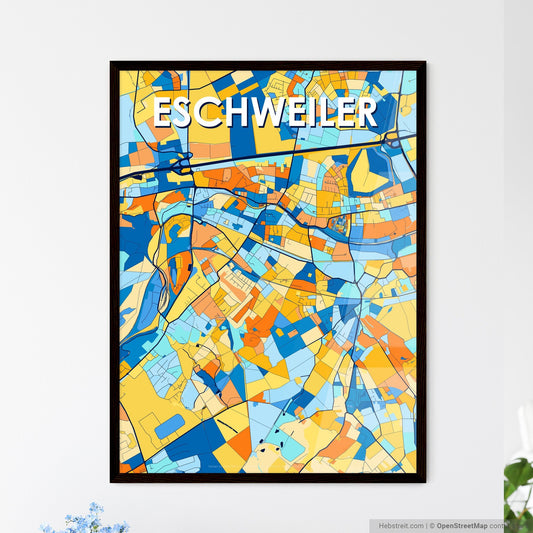 ESCHWEILER GERMANY Vibrant Colorful Art Map Poster Blue Orange