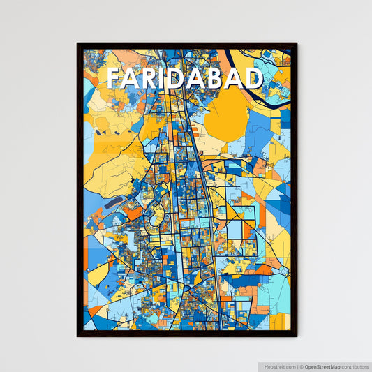 FARIDABAD INDIA Vibrant Colorful Art Map Poster Blue Orange