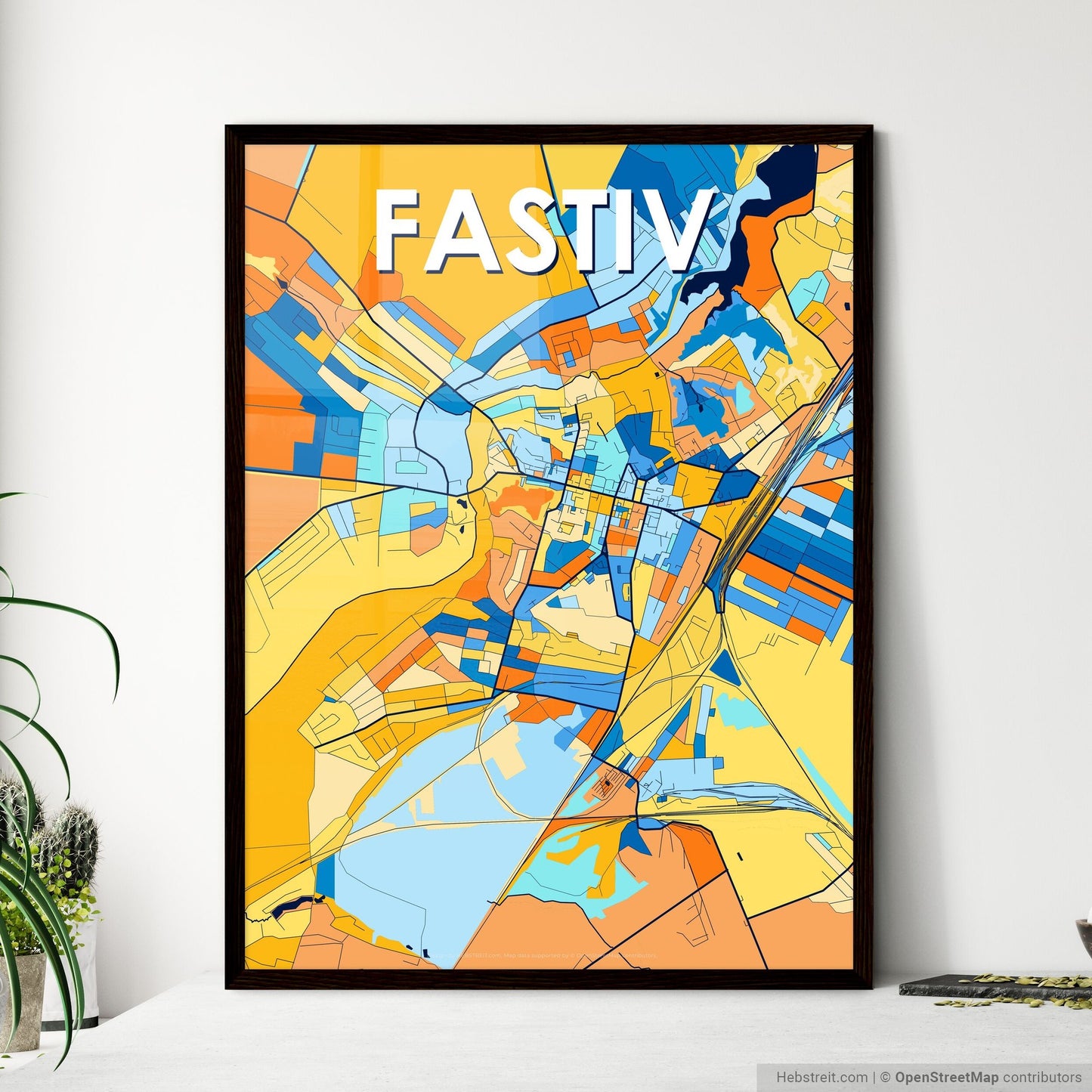 FASTIV UKRAINE Vibrant Colorful Art Map Poster Blue Orange