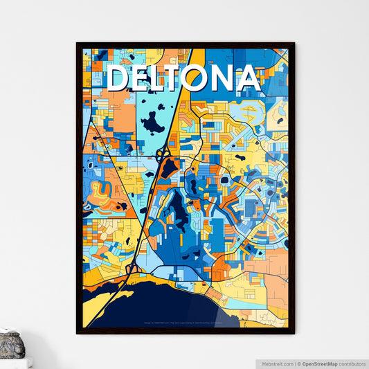 DELTONA FLORIDA Vibrant Colorful Art Map Poster Blue Orange