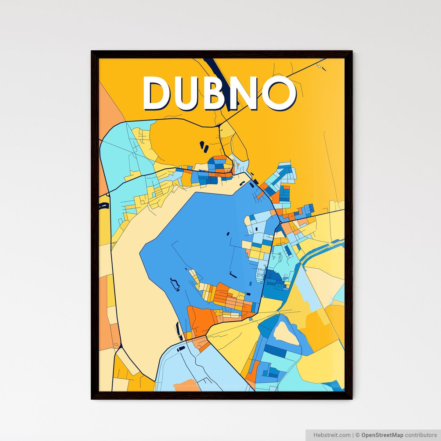 DUBNO UKRAINE Vibrant Colorful Art Map Poster Blue Orange