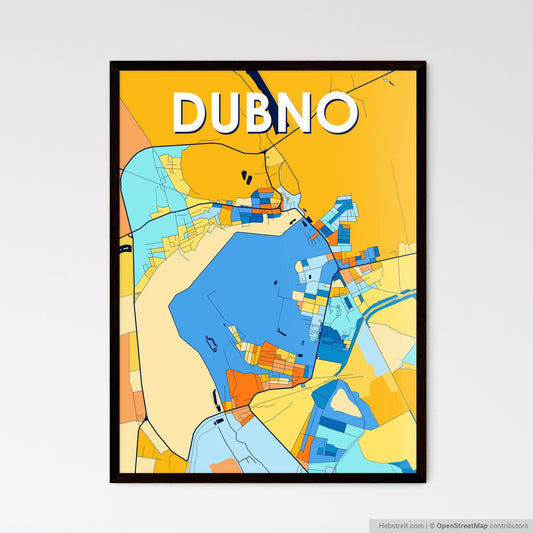 DUBNO UKRAINE Vibrant Colorful Art Map Poster Blue Orange