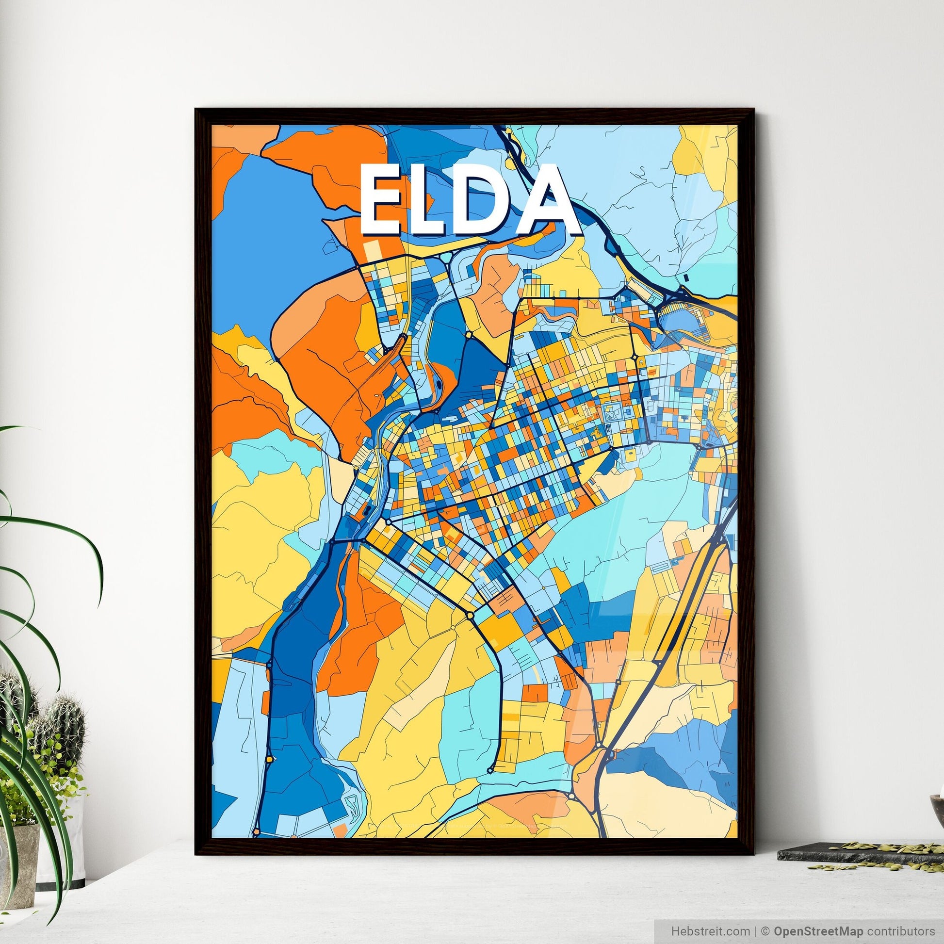 ELDA SPAIN Vibrant Colorful Art Map Poster Blue Orange