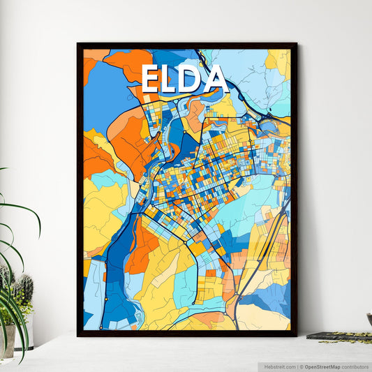 ELDA SPAIN Vibrant Colorful Art Map Poster Blue Orange