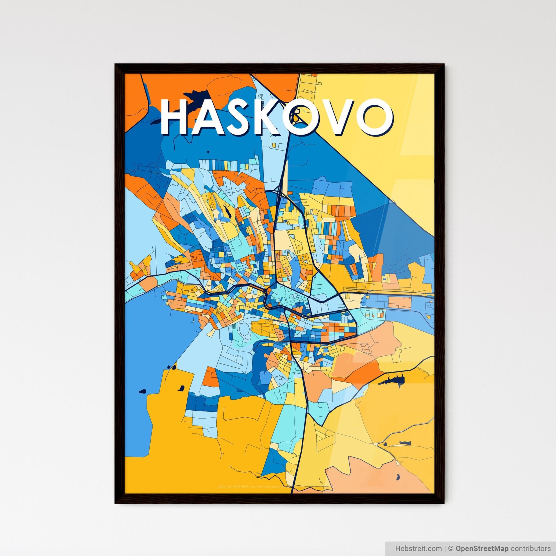 HASKOVO BULGARIA Vibrant Colorful Art Map Poster Blue Orange