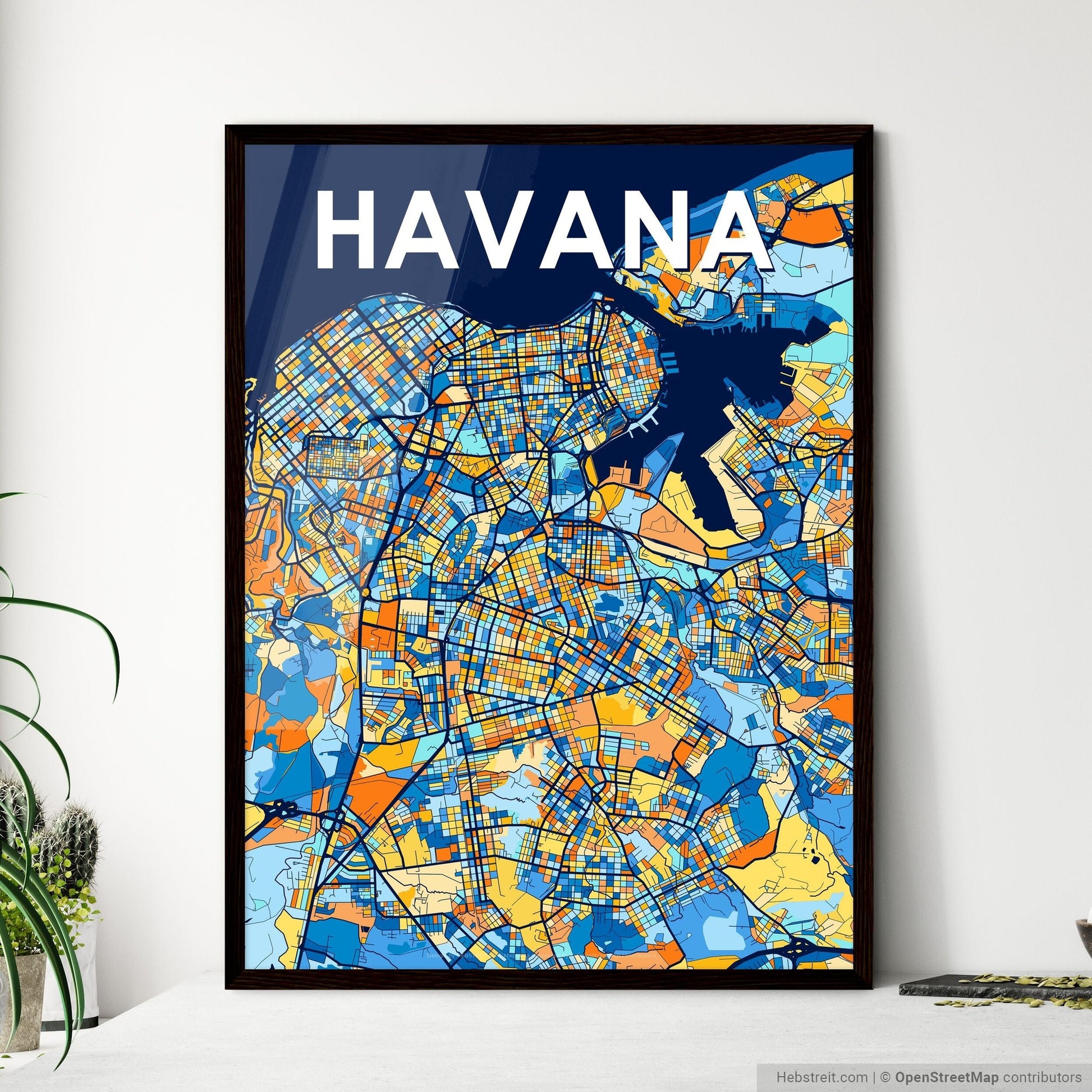 HAVANA CUBA Vibrant Colorful Art Map Poster Blue Orange