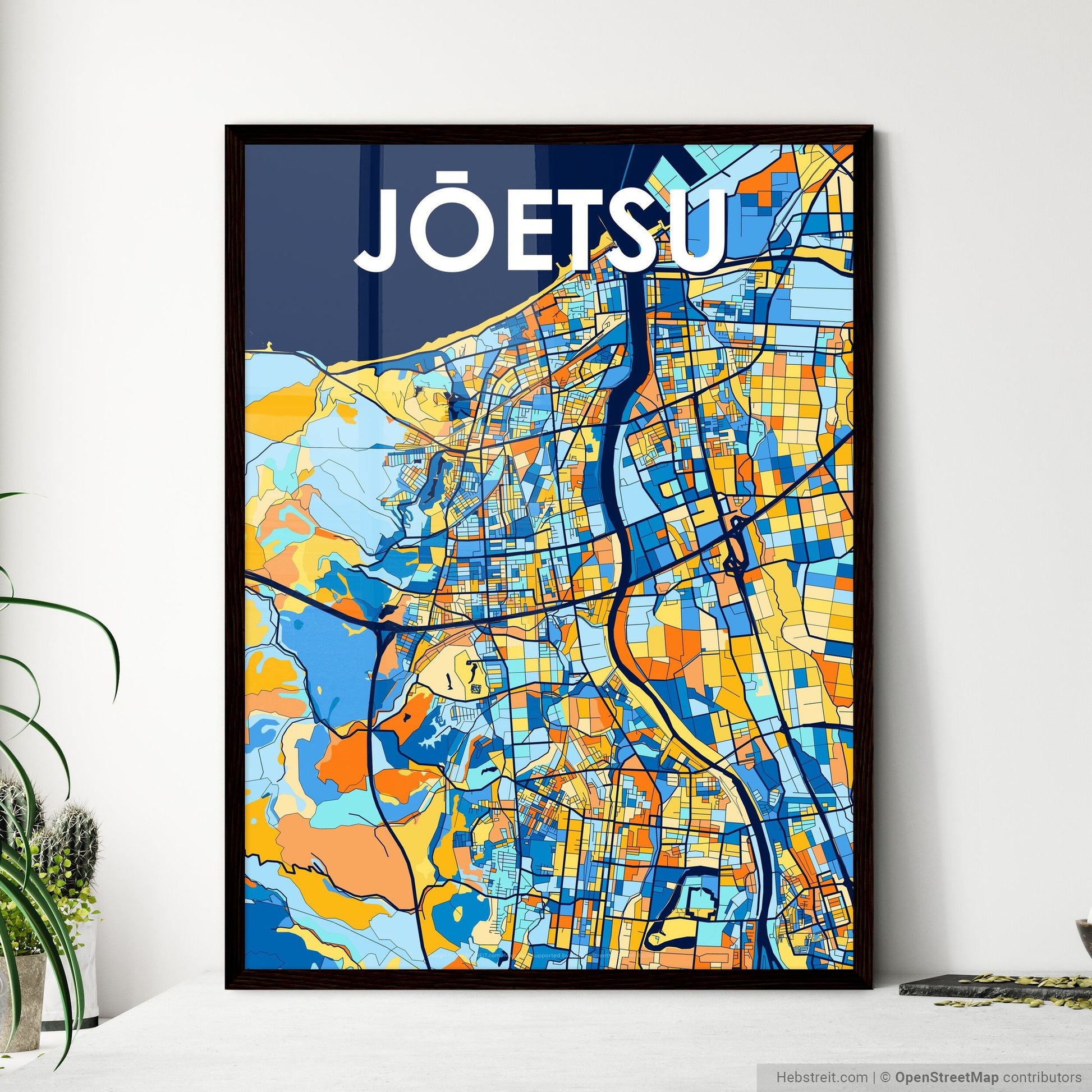 JŌETSU JAPAN Vibrant Colorful Art Map Poster Blue Orange
