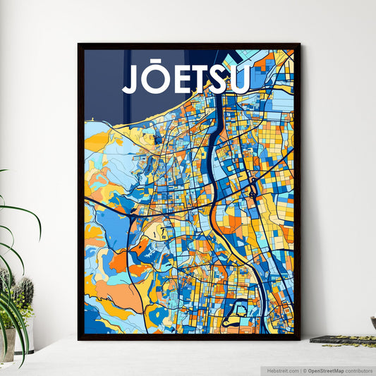 JŌETSU JAPAN Vibrant Colorful Art Map Poster Blue Orange