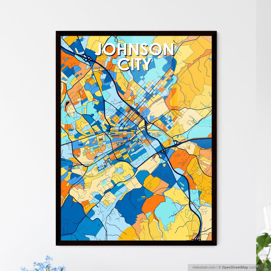 JOHNSON CITY TENNESSEE Vibrant Colorful Art Map Poster Blue Orange
