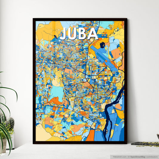 JUBA SOUTH SUDAN Vibrant Colorful Art Map Poster Blue Orange