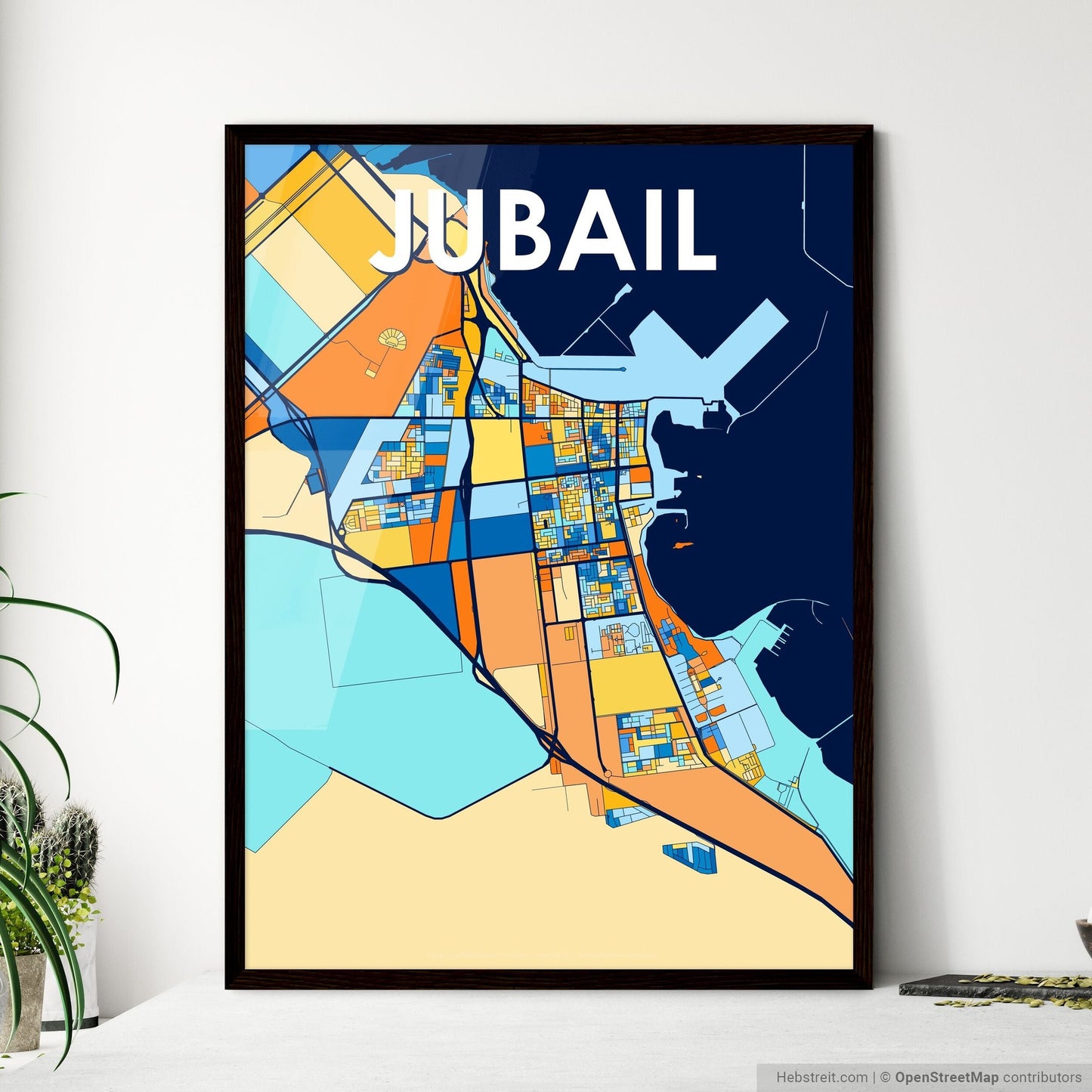 JUBAIL SAUDI ARABIA Vibrant Colorful Art Map Poster Blue Orange