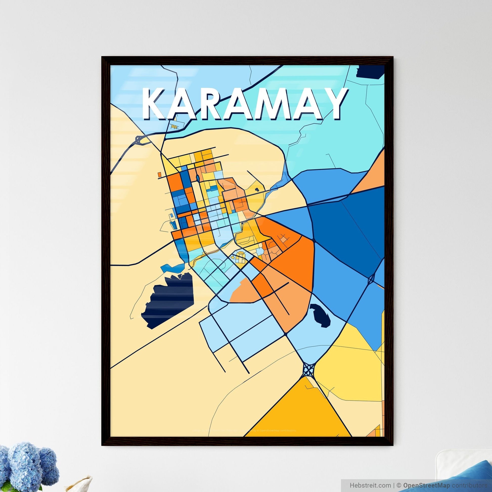 KARAMAY CHINA Vibrant Colorful Art Map Poster Blue Orange