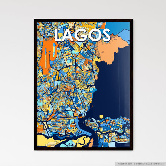 LAGOS NIGERIA Vibrant Colorful Art Map Poster Blue Orange