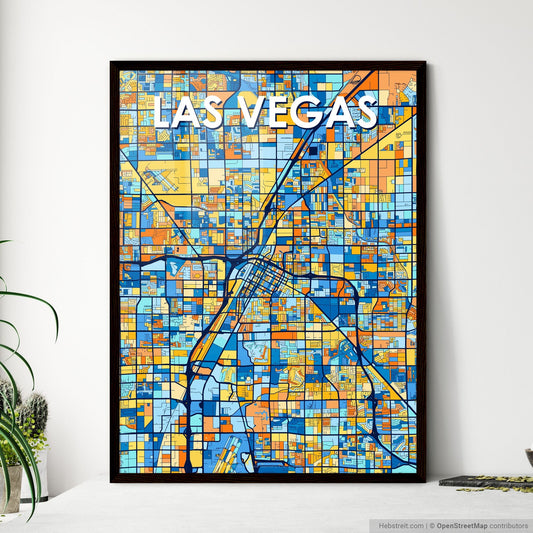 LAS VEGAS NEVADA Vibrant Colorful Art Map Poster Blue Orange