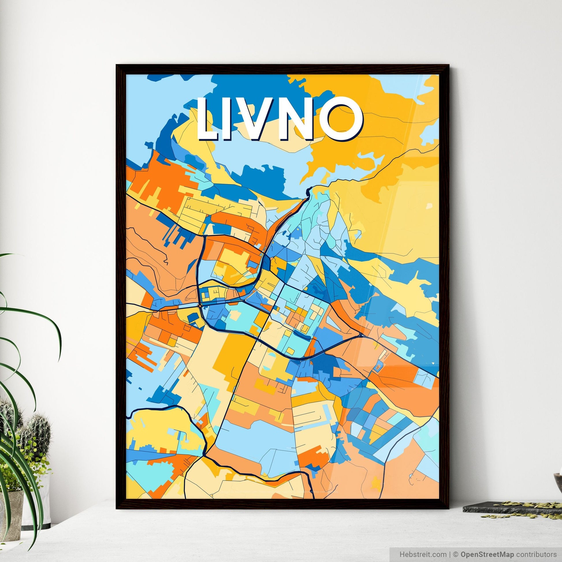 LIVNO BOSNIA AND HERZEGOVINA Vibrant Colorful Art Map Poster Blue Orange