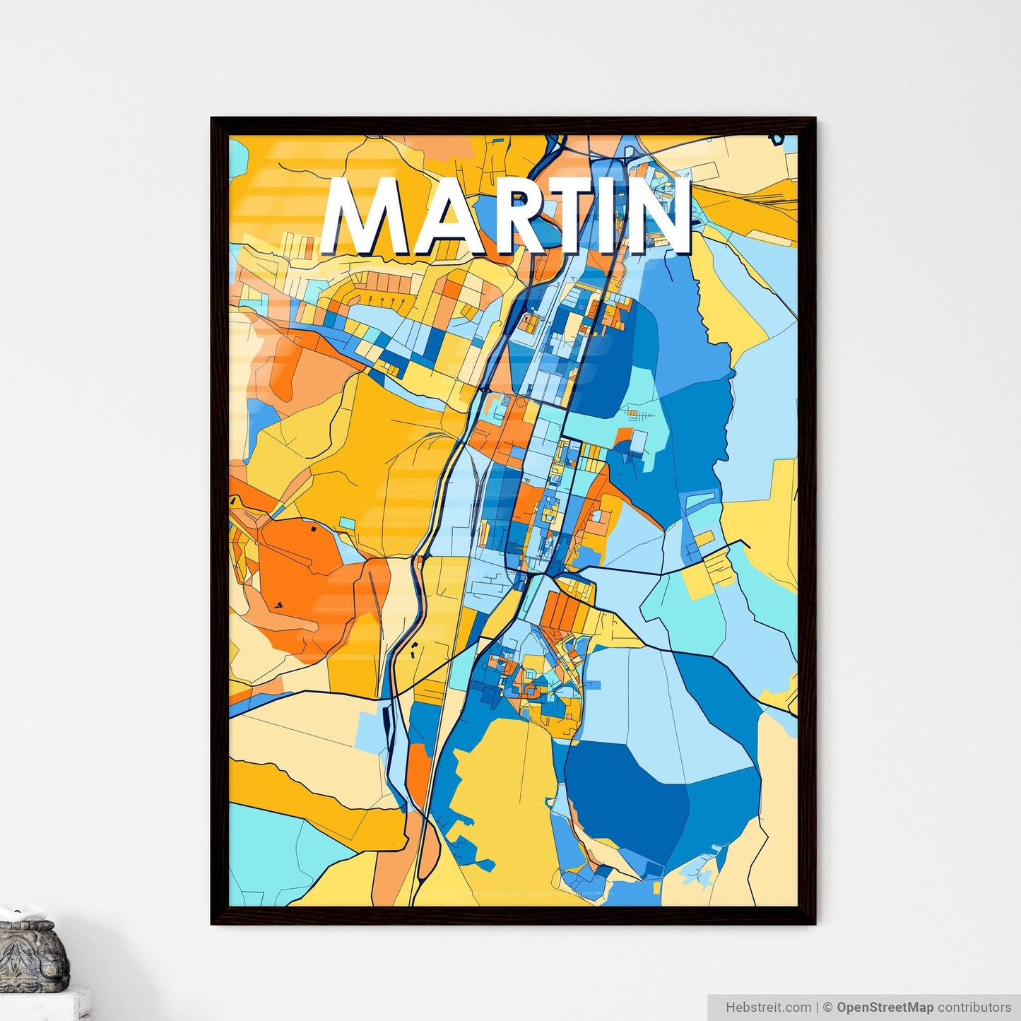 MARTIN SLOVAKIA Vibrant Colorful Art Map Poster Blue Orange