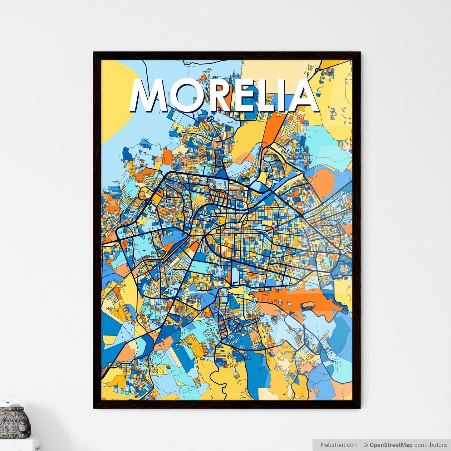 MORELIA MEXICO Vibrant Colorful Art Map Poster Blue Orange