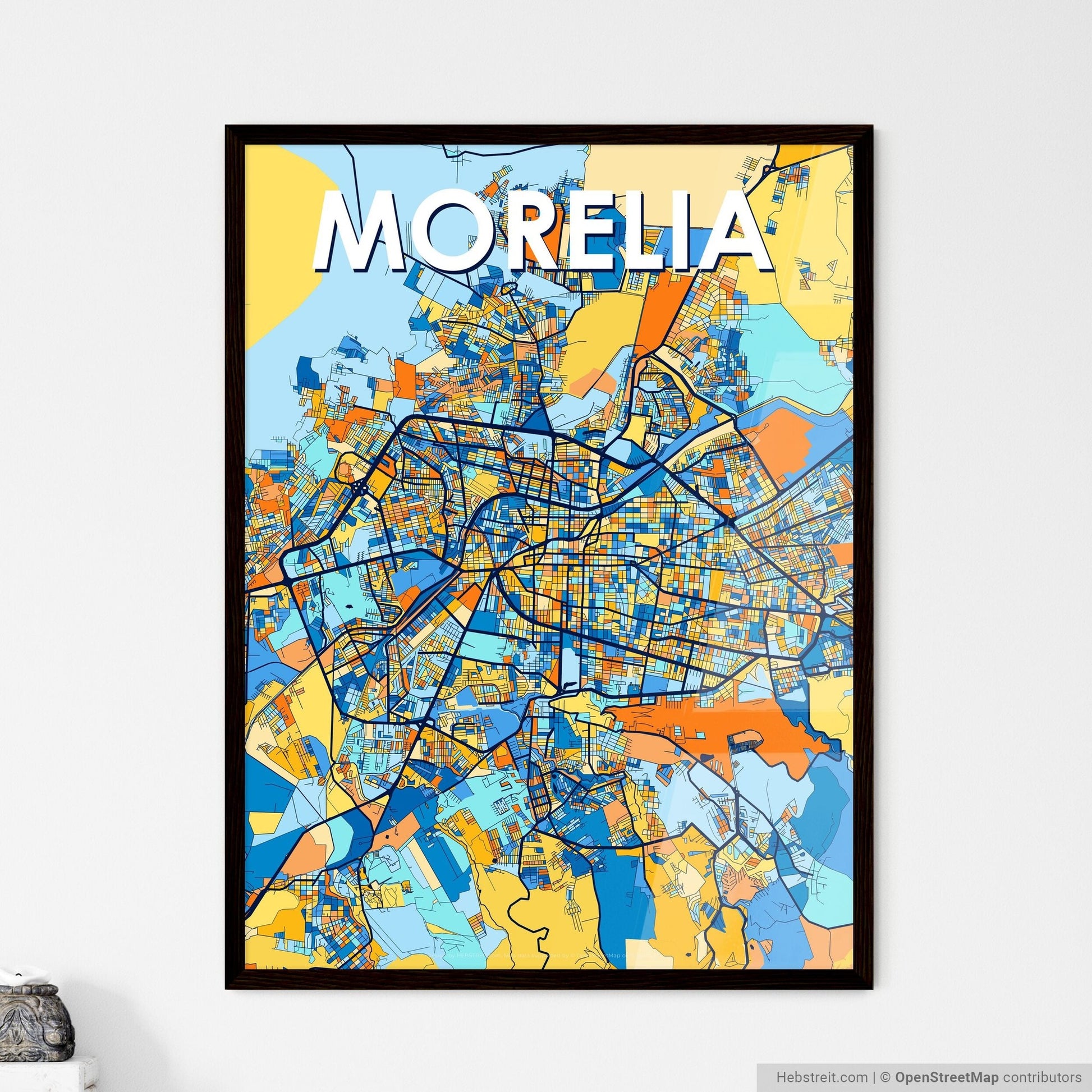 MORELIA MEXICO Vibrant Colorful Art Map Poster Blue Orange