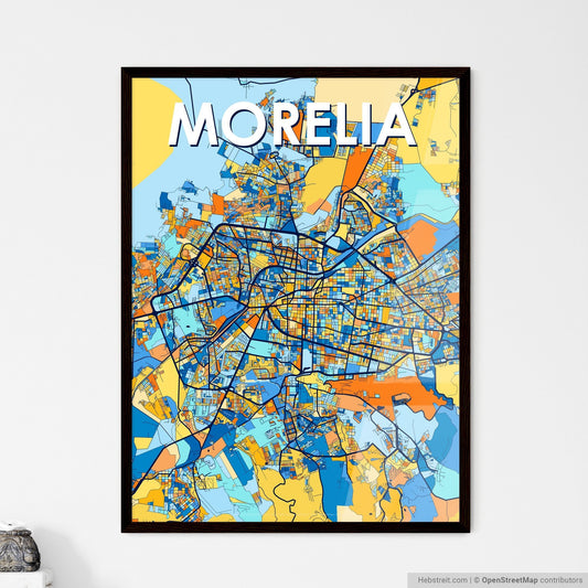 MORELIA MEXICO Vibrant Colorful Art Map Poster Blue Orange