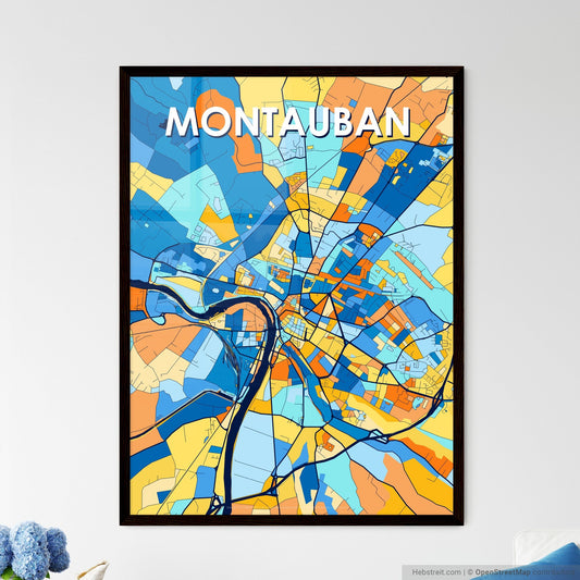 MONTAUBAN FRANCE Vibrant Colorful Art Map Poster Blue Orange