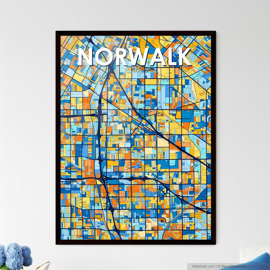 NORWALK CALIFORNIA Vibrant Colorful Art Map Poster Blue Orange