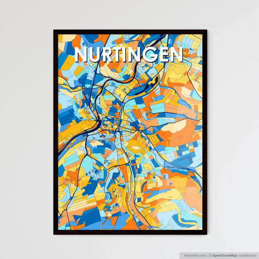 NURTINGEN GERMANY Vibrant Colorful Art Map Poster Blue Orange