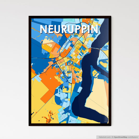 NEURUPPIN GERMANY Vibrant Colorful Art Map Poster Blue Orange