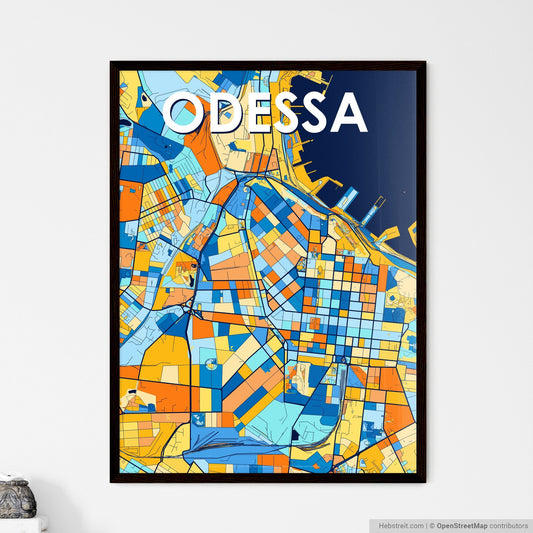 ODESSA UKRAINE Vibrant Colorful Art Map Poster Blue Orange