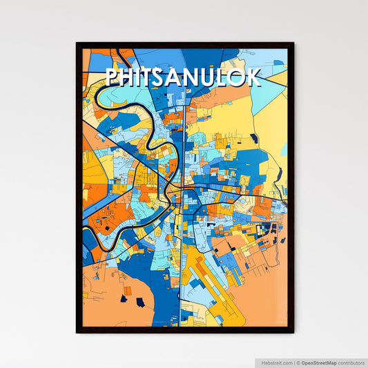 PHITSANULOK THAILAND Vibrant Colorful Art Map Poster Blue Orange