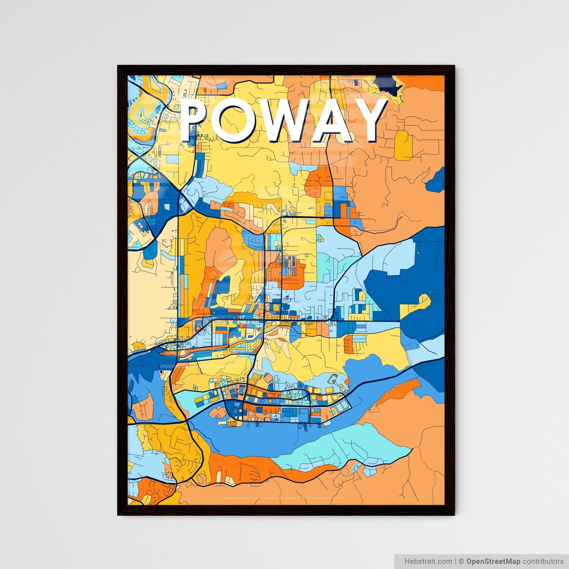 POWAY CALIFORNIA Vibrant Colorful Art Map Poster Blue Orange