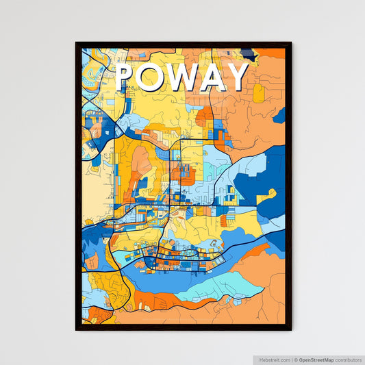 POWAY CALIFORNIA Vibrant Colorful Art Map Poster Blue Orange