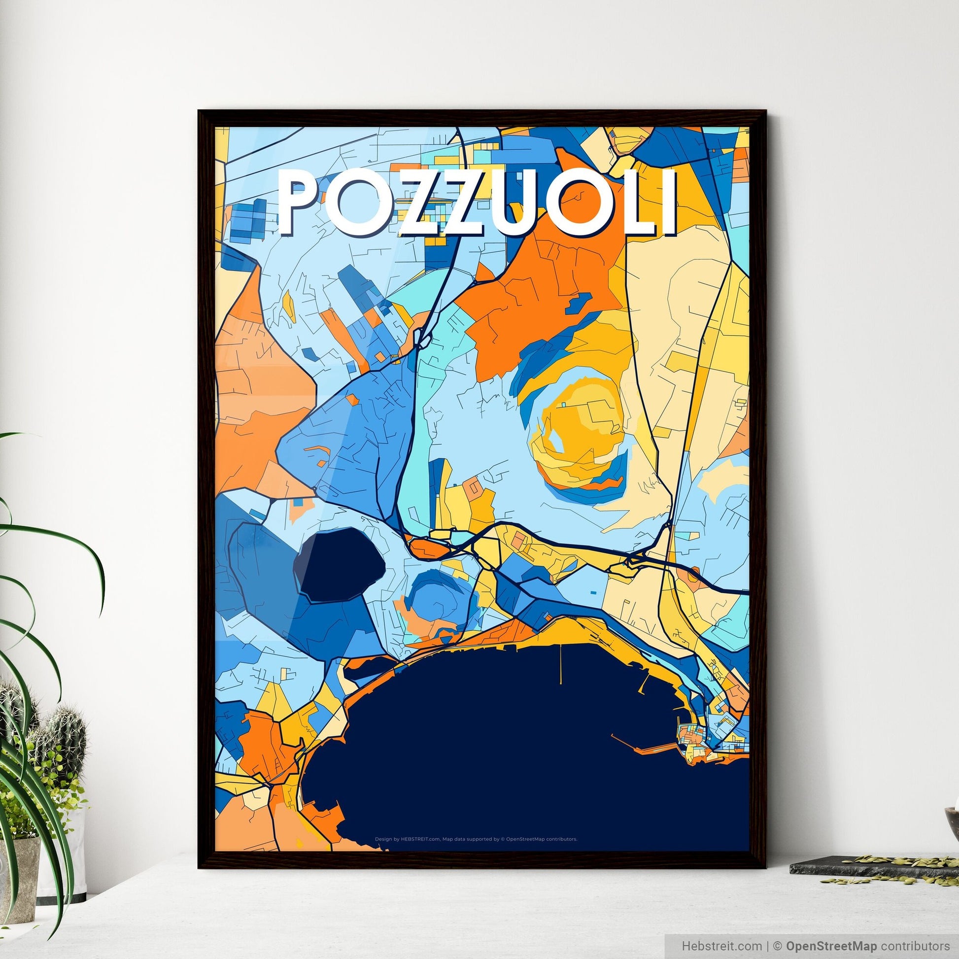 POZZUOLI ITALY Vibrant Colorful Art Map Poster Blue Orange