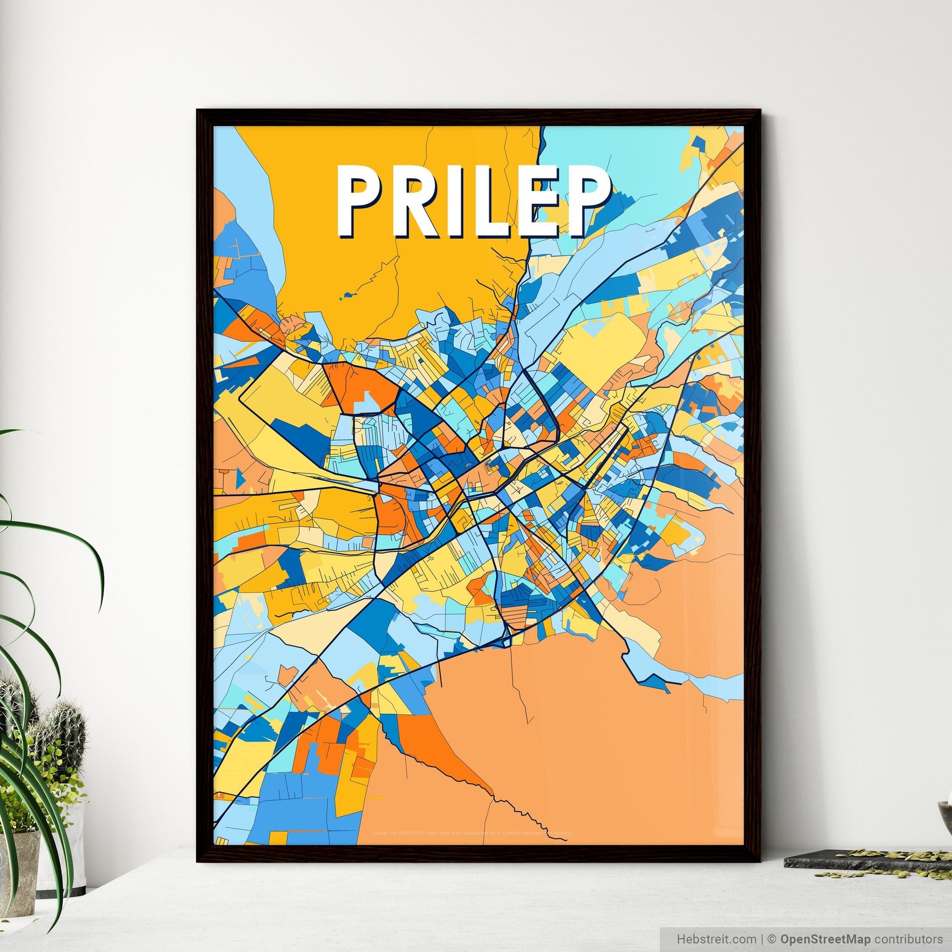 PRILEP NORTH MACEDONIA Vibrant Colorful Art Map Poster Blue Orange