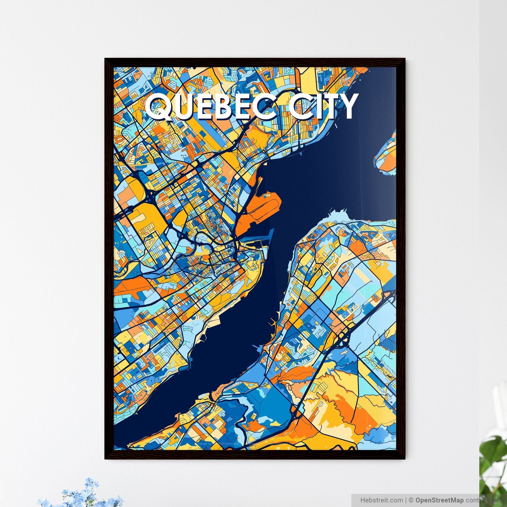QUEBEC CITY CANADA Vibrant Colorful Art Map Poster Blue Orange