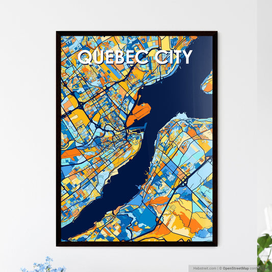 QUEBEC CITY CANADA Vibrant Colorful Art Map Poster Blue Orange
