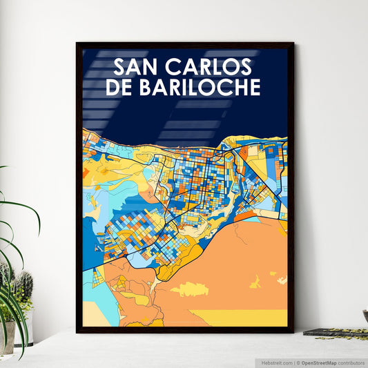 SAN CARLOS DE BARILOCHE ARGENTINA Vibrant Colorful Art Map Poster Blue Orange