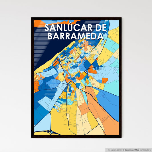 SANLÚCAR DE BARRAMEDA SPAIN Vibrant Colorful Art Map Poster Blue Orange