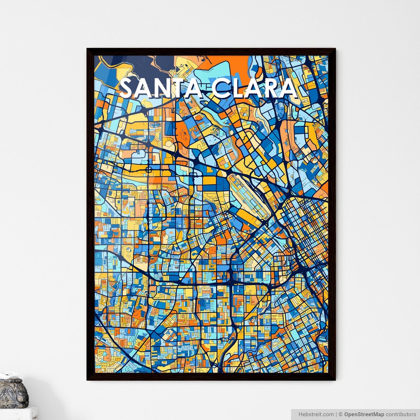 SANTA CLARA CALIFORNIA Vibrant Colorful Art Map Poster Blue Orange