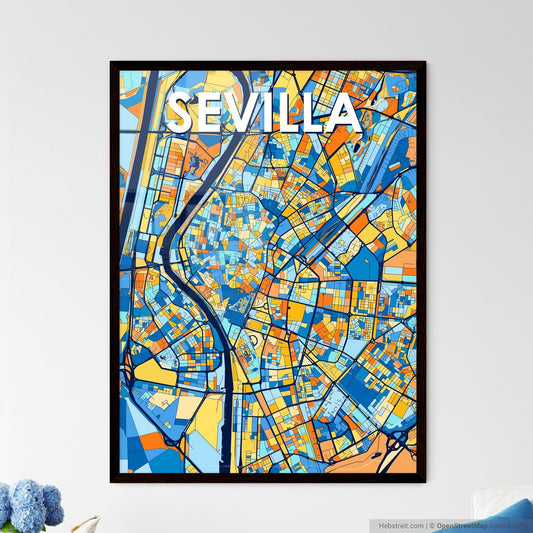 SEVILLA SPAIN Vibrant Colorful Art Map Poster Blue Orange
