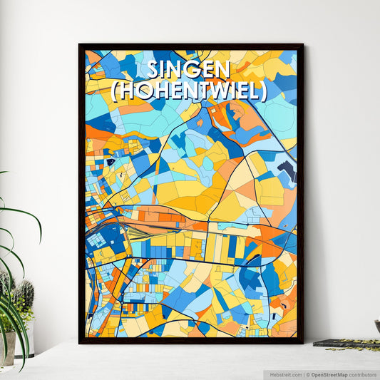 SINGEN (HOHENTWIEL) GERMANY Vibrant Colorful Art Map Poster Blue Orange