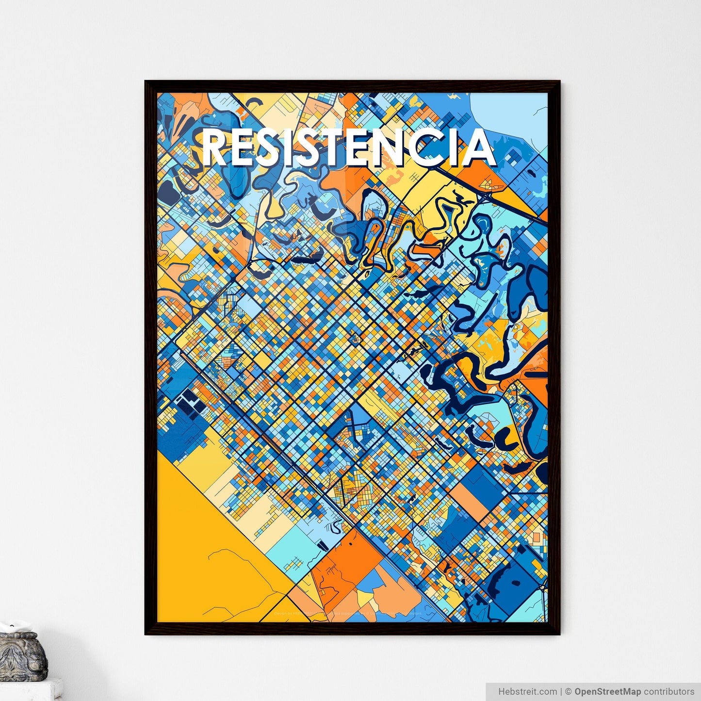 RESISTENCIA ARGENTINA Vibrant Colorful Art Map Poster Blue Orange