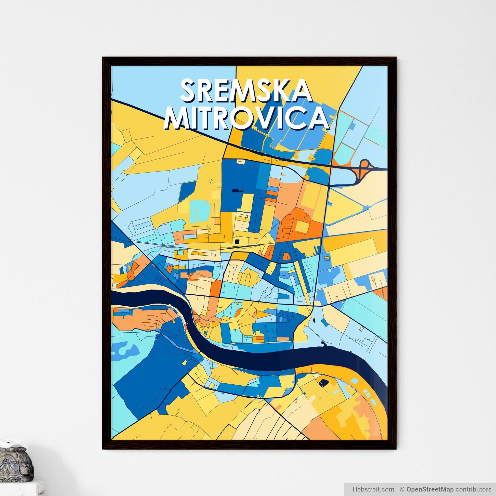 SREMSKA MITROVICA SERBIA Vibrant Colorful Art Map Poster Blue Orange
