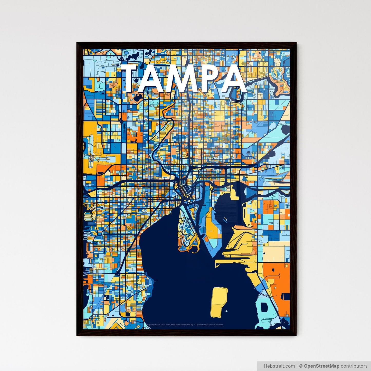 TAMPA FLORIDA Vibrant Colorful Art Map Poster Blue Orange