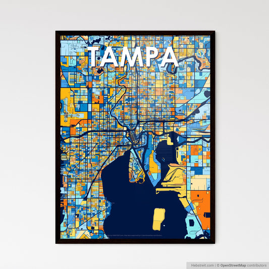 TAMPA FLORIDA Vibrant Colorful Art Map Poster Blue Orange