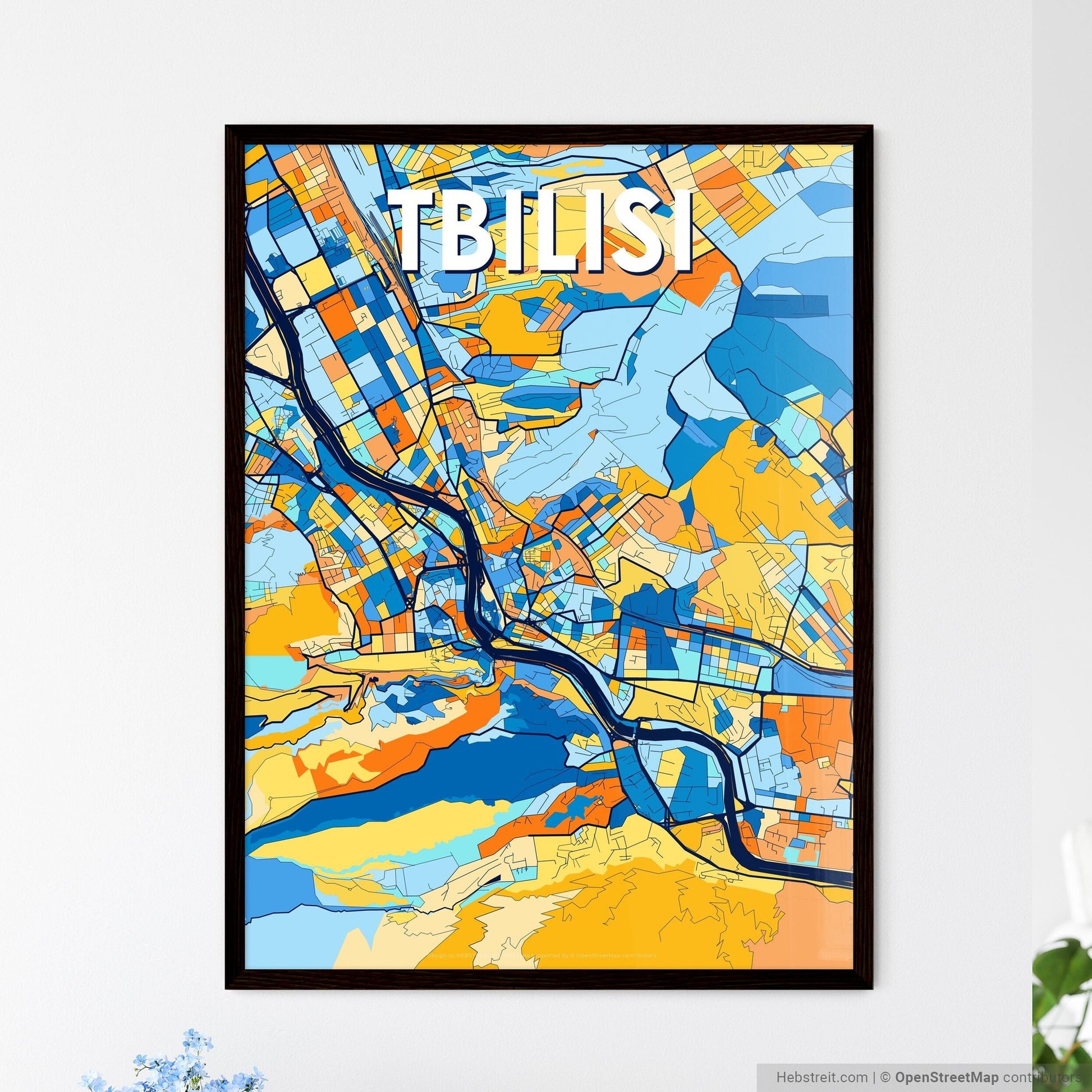TBILISI GEORGIA Vibrant Colorful Art Map Poster Blue Orange