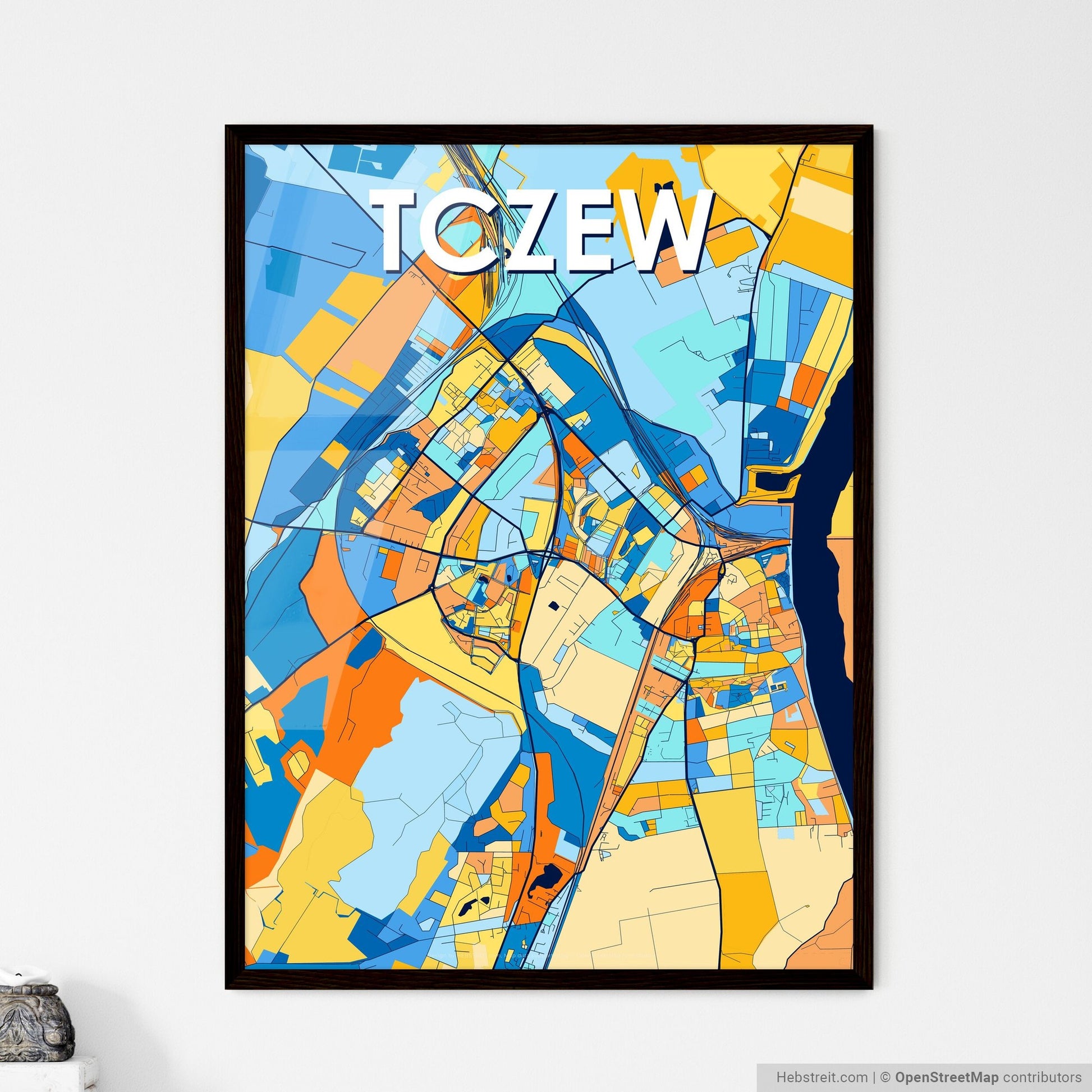 TCZEW POLAND Vibrant Colorful Art Map Poster Blue Orange