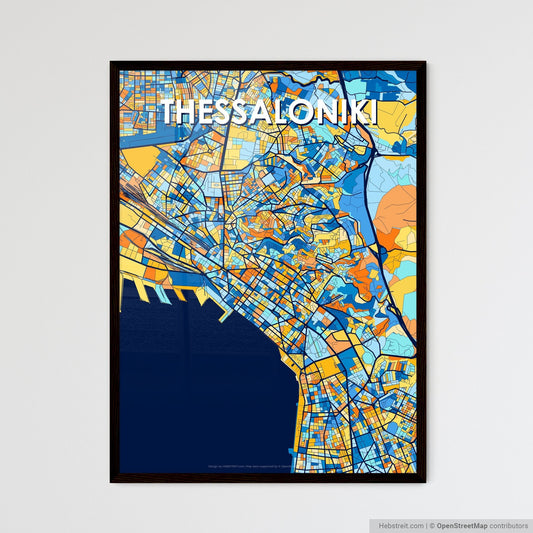THESSALONIKI GREECE Vibrant Colorful Art Map Poster Blue Orange