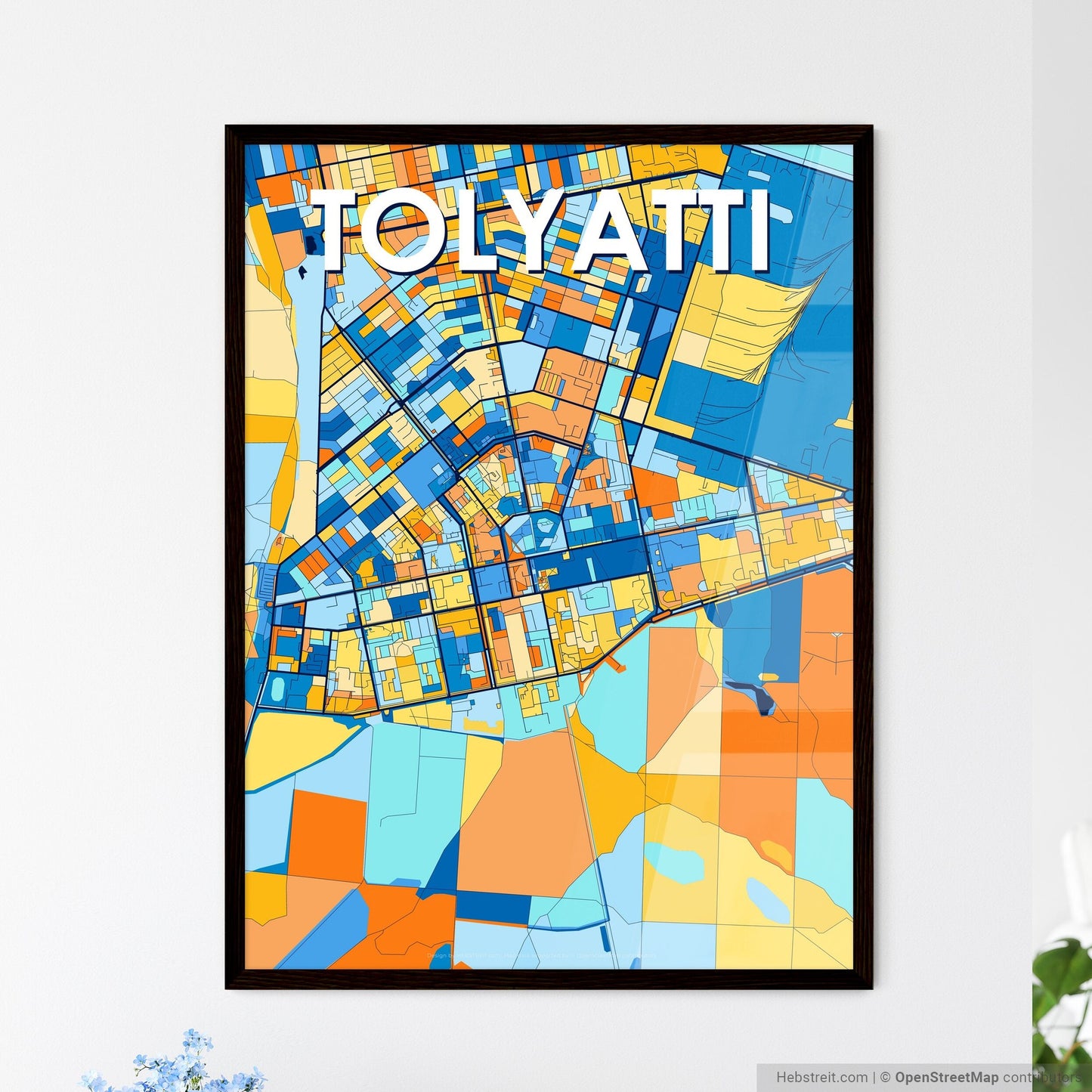 TOLYATTI RUSSIA Vibrant Colorful Art Map Poster Blue Orange
